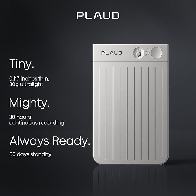 Plaud Note AI Voice Recorder, Voice Recorder w/Case, App Control, Transcribe & Summarize with AI Technology, Support 112 Languages, 64GB Memory, Audio Recorder for Lectures, Meetings, Calls, Silver