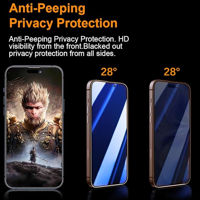 OneFish Screen Protector Privacy for iphone 13 Pro Max/14 Plus, Anti Spy Private Tempered Glass Edge Protection, Dynamic Island Compatible with Installation Frame, 9H Glass Scratch Resistant, 2Pack