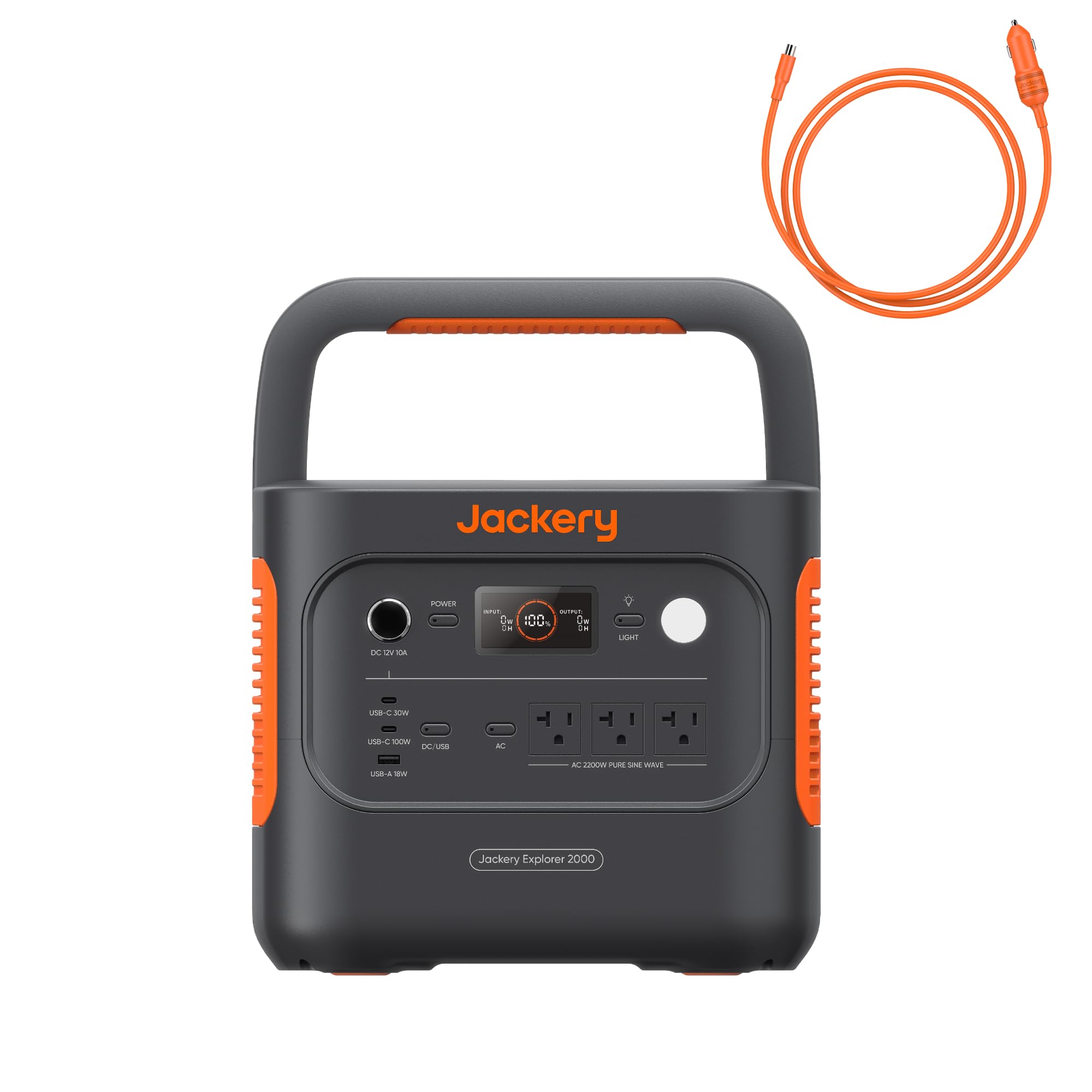 Jackery Explorer 2000 v2 Portable Power Station with Car Charging Cable, 2042Wh LiFePO4 Battery, 2200W Solar Generator, USB-C PD 100W Fast Charging for Camping, Home Use(Solar Panel Optional)