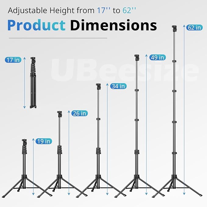UBeesize 62" Phone Tripod & Selfie Stick, Camera Tripods Stand with Wireless Remote and Phone Holder,Compatible with iPhone Android Phone, Perfect for Selfies/Video Recording/Live Streaming Black