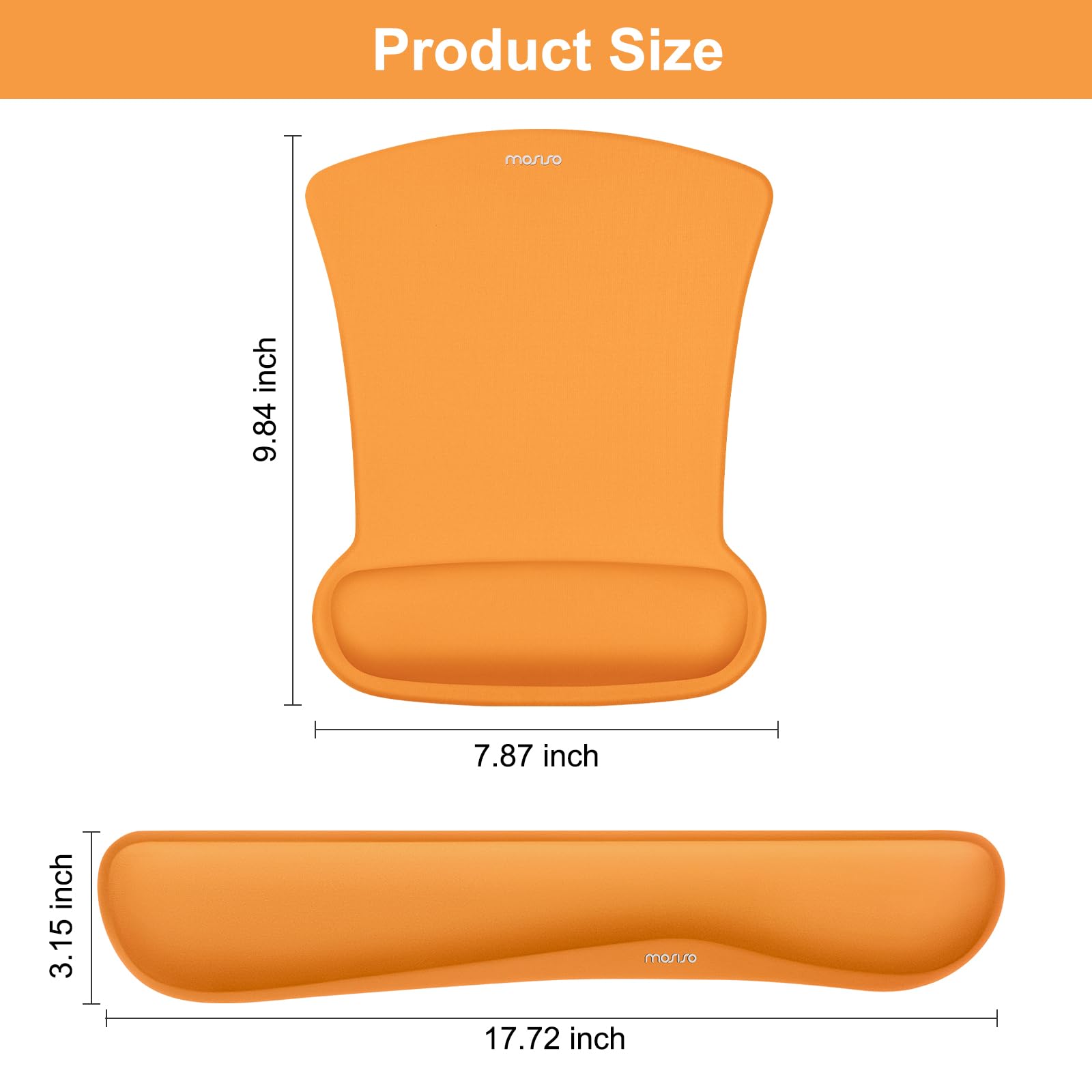 MOSISO Wrist Rest Support for Mouse Pad & Keyboard Set, Ergonomic Mousepad Non-Slip Base Home/Office Pain Relief & Easy Typing Cushion with Neoprene Cloth & Raised Memory Foam, Orange