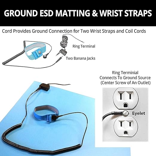 RubberStat Dual Layer ESD Compliant Workstation Rubber Table Mat Kit, Soldering, Cell Phone Repair, with Wrist Strap Set and Ground Cord - 30"x72" Green