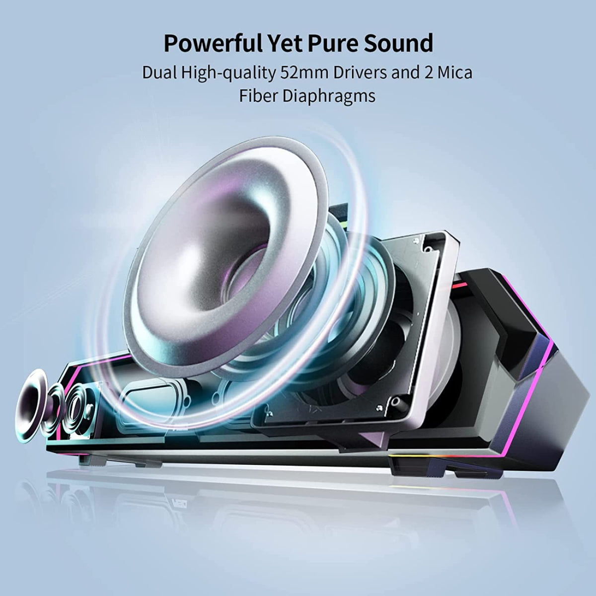 Edifier MG300 Computer Sound Bar: Loud Speakers with Deep Bass - Switch RGB Built-in Microphone for Gaming Speakers Wireless Bluetooth 5.3 & USB Adapter PC Sound Bar for Desktop