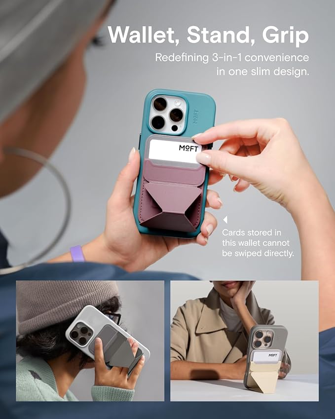 MOFT Magnetic Wallet Stand Compatible with iPhone 16/15/14/13/12 Series, Angle Adjustment & Magsafe Compatible MOVAS Phone Stand,BlackBerry