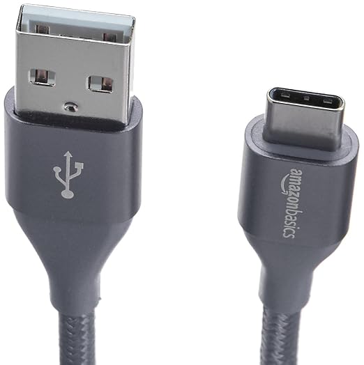 Amazon Basics USB-C to USB-A 2.0 Fast Charger Cable, Nylon Braided Cord, 480Mbps Speed, USB-IF Certified, for Apple iPhone 16/15, iPad, Samsung Galaxy, Tablets, Laptops, 6 foot, Dark Grey
