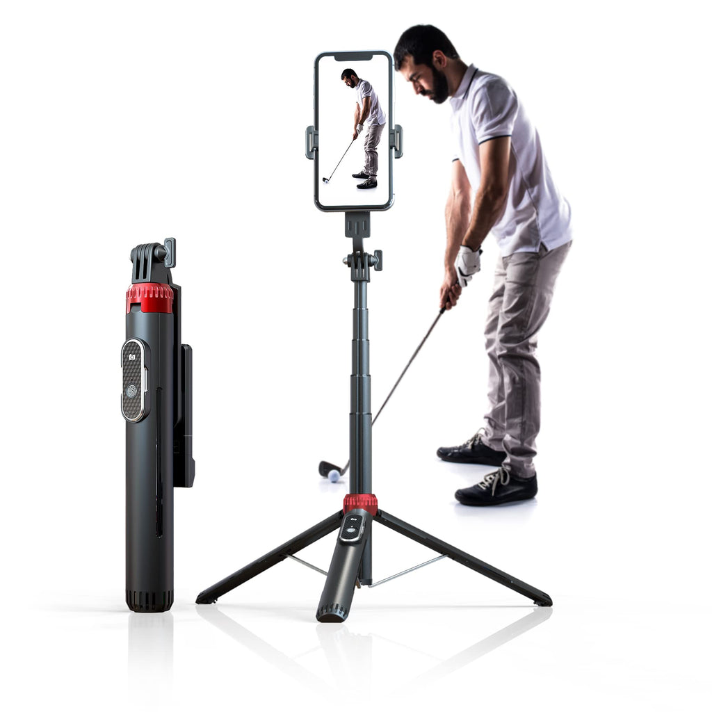 EUG-PRODUCTS 62" Phone Tripod & Selfie Stick for Golf Training, Extendable Cell Phone Tripod Stand with Wireless Remote and Phone Holder, Golf Training Aid - Compatible with iPhone Android iPhone