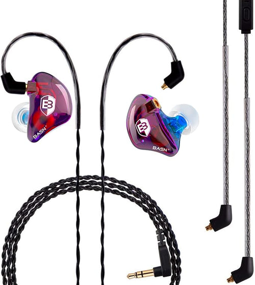 BASN Professional in Ear Monitor Headphones for Singers Drummers Musicians with MMCX Connector IEM Earphones (Pro Clear Brown)