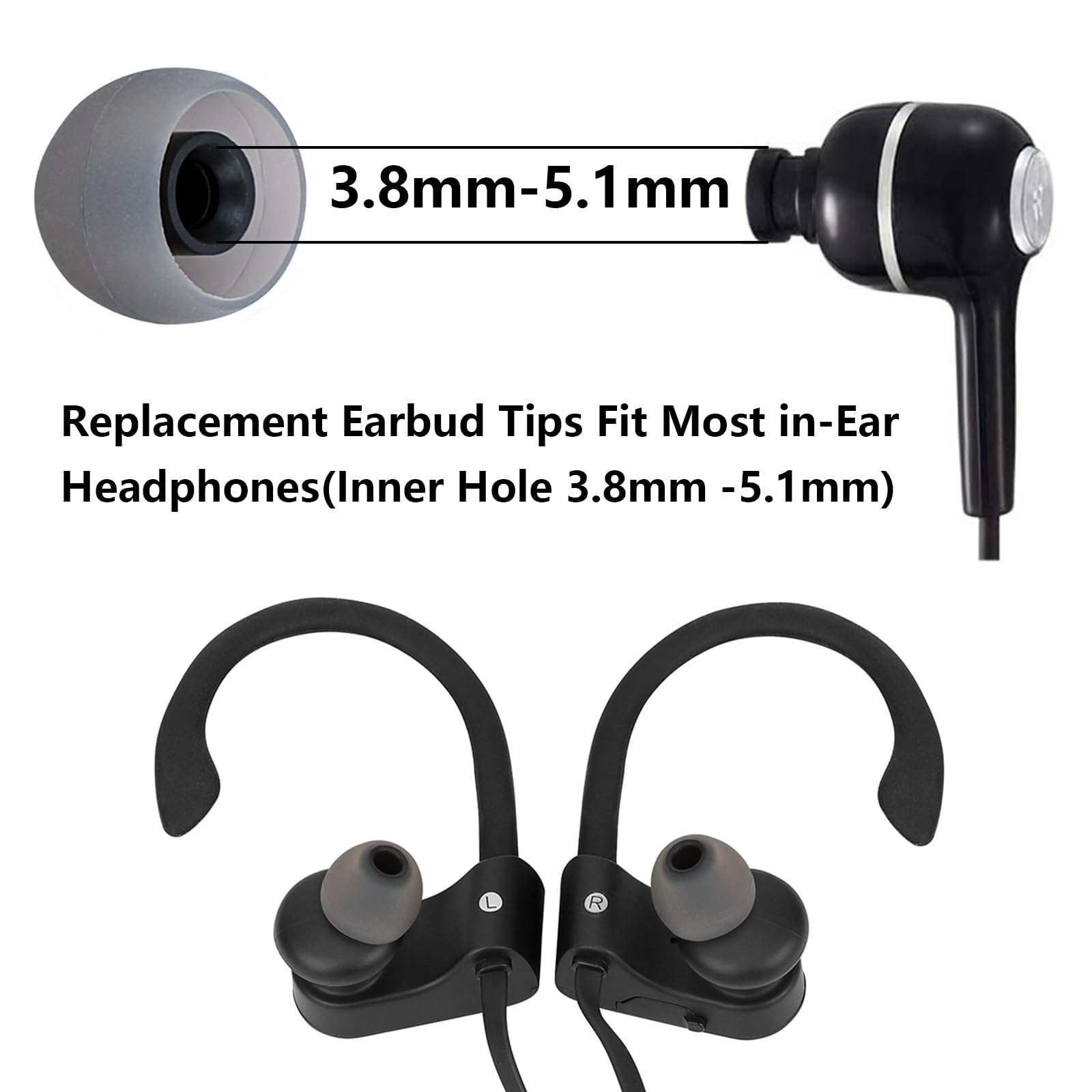 MMYQXI Earbud Replacement Tips Silicone Earbud Tips Earbud Covers Fit for in-Ear Headphones (Inner Hole 3.8mm -5.1mm) Ear Tips Earbud Rubber Tips 9 Pairs S/M/L