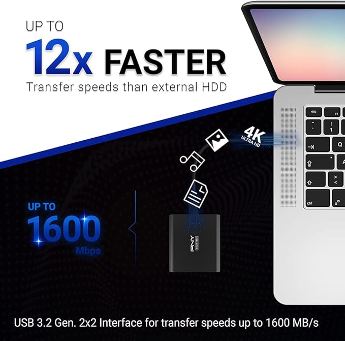 PNY EliteX-PRO 4TB USB 3.2 Gen 2x2 Type-C Portable Solid State Drive (SSD) – (PSD0CS2260-4TB-RB)