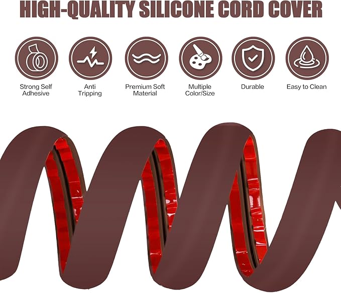 Floor Cord Cover Cavity 0.8"x0.37" Self Adhesive Cord Hider, 10FT Low Profile Cable Management, Extension Strip Protector for Wires, Prevent Cable Trips for Offices, Gyms, Exhibitions（Coffee）