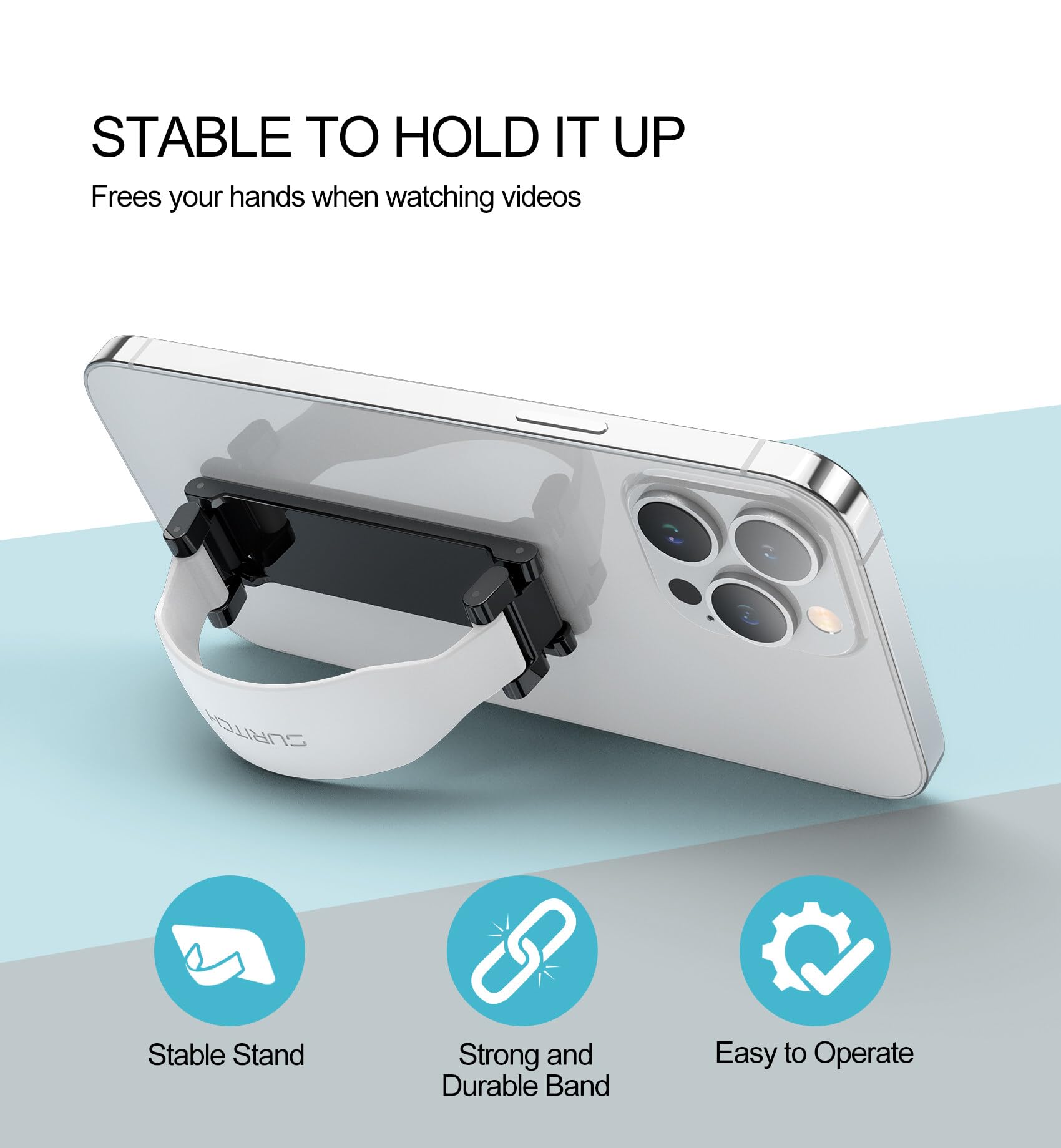SURITCH Phone Grip Strap Finger Loop Holder for Back of Phone, 2-in-1 Soft Silicone Gripper Kickstand for iPhone Samsung and Most Cell Phone Cases, 3.94" White