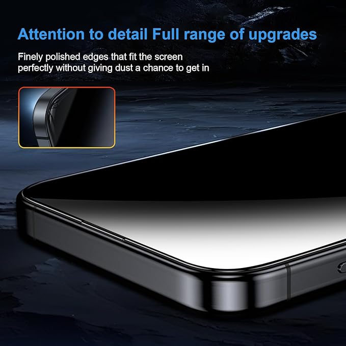 OneFish Screen Protector for iPhone 15Plus/16Plus Privacy, 4-Way 360° Anti-Spy Tempered Glass, 9H Hardness, HD Clear Anti-Fingerprint 3D Curved Edges, Case-Friendly & Easy Installation [2 Pack]