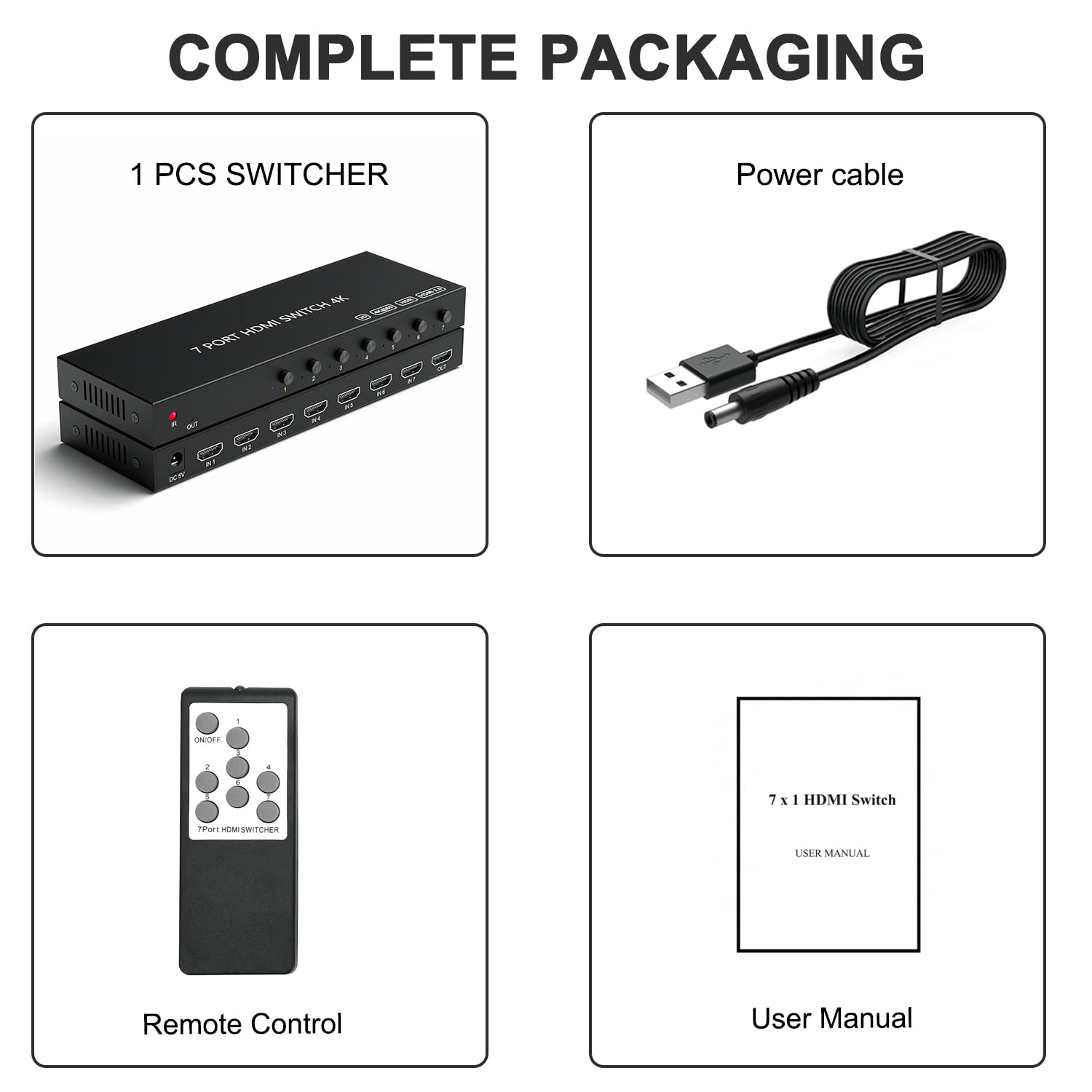 7 Way HDMI Switch 4k@60Hz HDMI Switcher 7 in 1 Out HDCP 2.0 Manual HDMI 2.0 Hub Supports 3D Compatible with Nintendo Switch/Switch OLED/Xbox/ PS5/4/3 Blu-Ray Player Fire Stick Roku Apple TV Chromeca