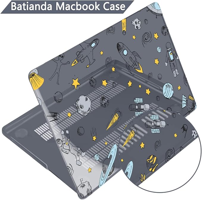 Batianda Premium Case for New MacBook Air 15 inch 2025 2024 2023 with M4 M3 M2 Chip, Designed Protective Plastic Black Hardshell & Keyboard Cover & Screen Protector, Hand Drawn Space