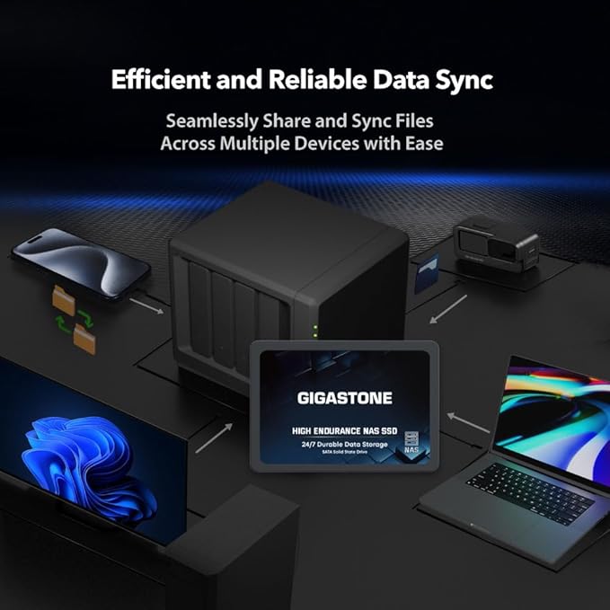 Gigastone 2TB NAS SSD Drive (24-Pack) 24/7 Durable TLC High Endurance RAID Data Storage Network Attached Storage 2.5" SATA Internal Solid State Hard Drives
