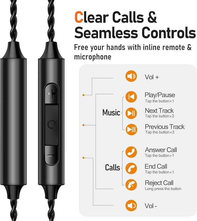 Vibes 202M Wired Earbuds - HiFi in Ear Monitor Headphones - Noise-Isolating Ear Buds w/ Mic - Clear Sound, Deep Bass & Comfort-Fit Gaming Earphones - MMCX to 3.5mm & Silver Plated Cord, Carrying Case
