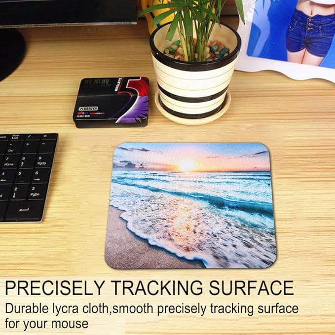 Mouse Pad, Gaming Mouse Pad, Non-Slip Rubber Base Mouse Mat with Designs for Laptop, Computer & Office, 9.5 x 7.9 x 0.12 inches (Sea and Beach)