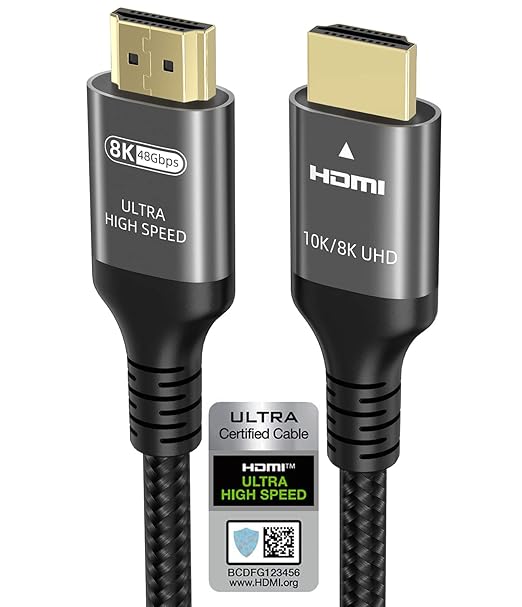 10K 8K 4K HDMI Cable 48Gbps 13 FT, Certified Ultra High Speed HDMI® Cable 4K 240Hz 144Hz 120Hz 8K60Hz 0.01ms HDR10+ eARC HDCP2.3 Netflix Roku TV PC Monitor Projector PS5 Xbox