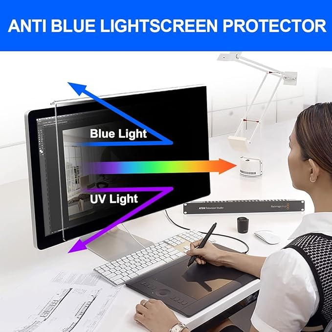 24 Inch Computer Privacy Screen for 16:9 Aspect Ratio Widescreen Monitor, Eye Protection Anti Glare Blue Light Computer Monitor Privacy Filter, Removable Anti-Scratch 24in Protector Film