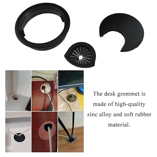 HAHIYO 2Pcs 2Inch/50mm Black Zinc Alloy Desk Grommet Wire Grommet Cable Management Cord Hole Cover Desk Wire Hole Insert Wire Organizer for Computer Office Home School Equipment Systems