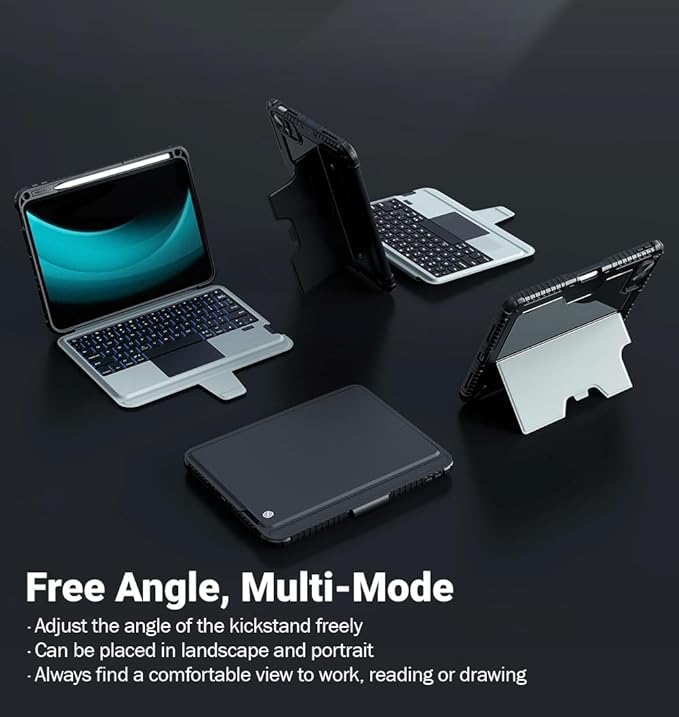 Nillkin iPad A16 (11th Gen) / 10th Gen Case with Detachable Keyboard, Magic Trackpad, 7-Color Backlit, Portrait/Landscape Modes, Rugged Keyboard Case for iPad 11th / 10th Generation (2025/2022), Black