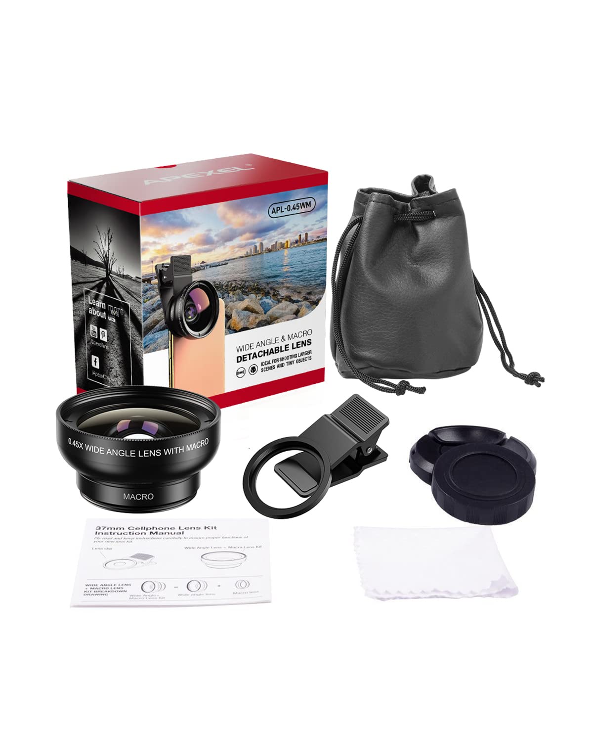 Apexel Phone Camera Lens, 2 in 1 Cell Phone Clip-on Lens Kit