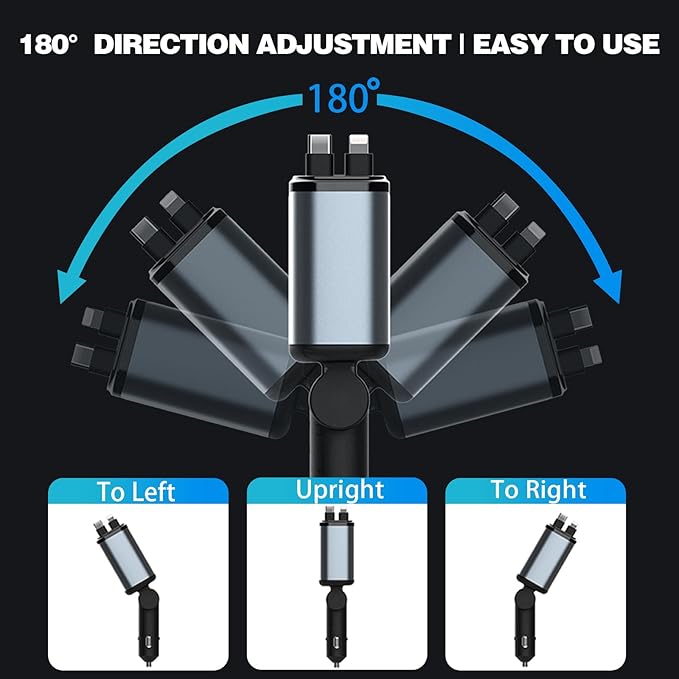Starlight Retractable Car Charger,66W Fast Car Chargers Adapter 4 in 1 with 2 USB Car Chargers for Phone iPhone 16/15/14/13/12/11 and for Android