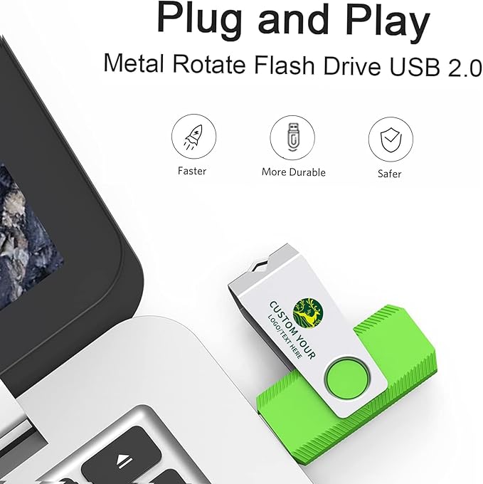 Customizable Flash Drives 128MB, Wooolken Personalized USB 2.0 Drive 10/20/50/100 Pack, Custom Thumb Drive Engraved Logo USB Drive (Mixcolors)