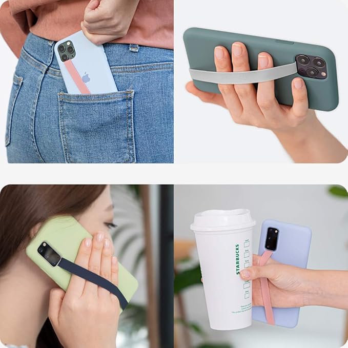 Sinjimoru Stretchable Silicone Phone Strap, Flexible and Elastic Grip Holder for iPhone & Android, Secure Phone Loops Finger Grip with Wireless Charging Support Sinji Loop White