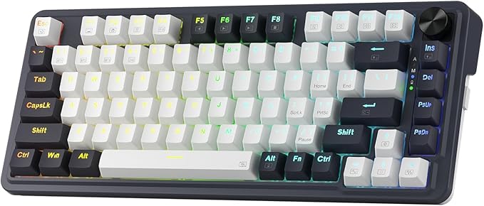 Redragon K673 PRO 75% Wireless Gasket RGB Gaming Keyboard, 3-Modes 81 Keys Compact Mechanical Keyboard Hot-Swap Socket, Dedicated Knob Control and Sound Absorbing Pads, Linear Red Switch