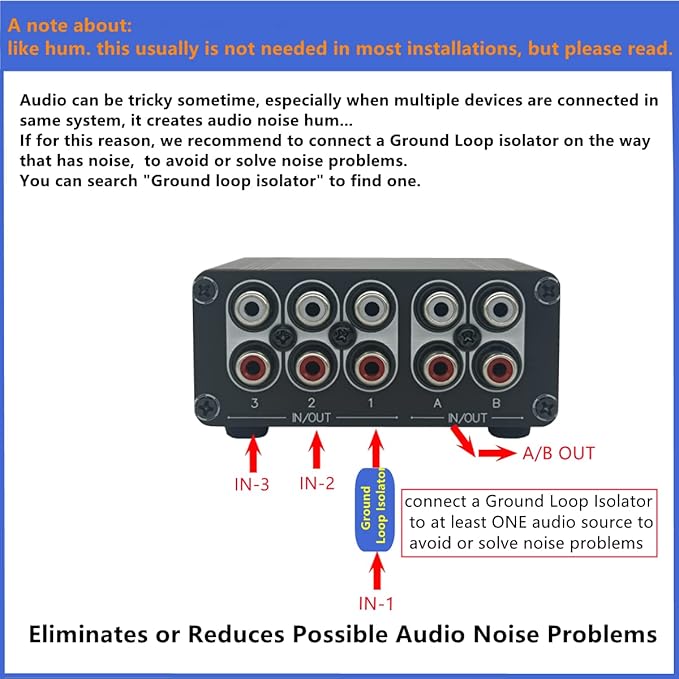 3 in 2 Out RCA Stereo Audio Switch Input Signal Source Switcher Selector Splitter Box -RC32