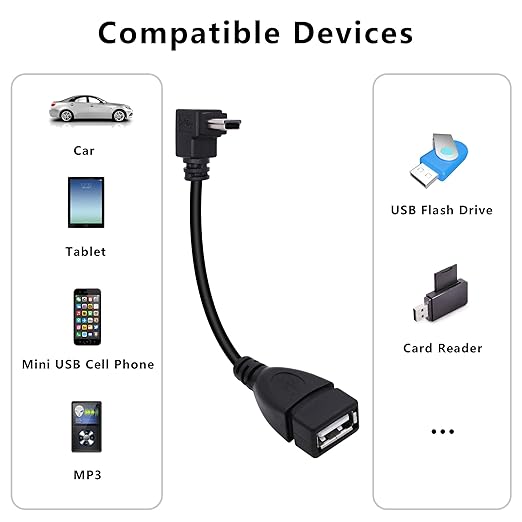 90 Degree Mini USB to USB A OTG Adapter Cable 5.5in Down Angle Mini USB 5-Pin Type B Male to USB Type A Female Adapter Cord for Digital Cameras,Black,14cm(2 Pack,Down)