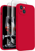 FireNova Designed for iPhone 13 Case, Silicone Upgraded [Camera Protection] Phone Case with [2 Screen Protectors], Soft Anti-Scratch Microfiber Lining Inside, 6.1 inch, Deep Red