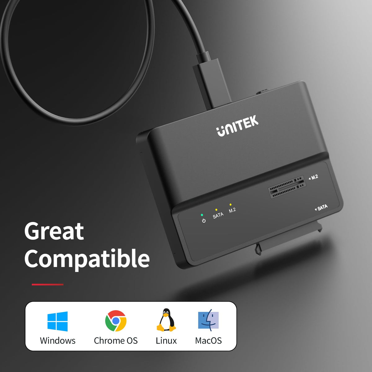 Unitek 2-in-1 M.2 NVMe/SATA USB 3.2 Adapter, 10Gbps, Tool-Free