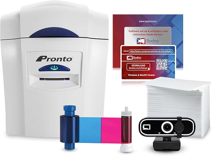Magicard Pronto ID Card Printer & Super Supplies Package with Bodno ID Software, Camera, 300 Cards and 300 Print Ribbon - Bronze Edition
