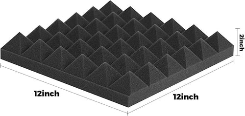Acoustic Panels - 12 Pack 12x12x2 Inches Black Pyramid Acoustic Foam, Flame-Retardant Soundproof Wall Panels, 25kg/CBM Sound Proof Foam Panels Sound Panels for Recording Studio and Music Room