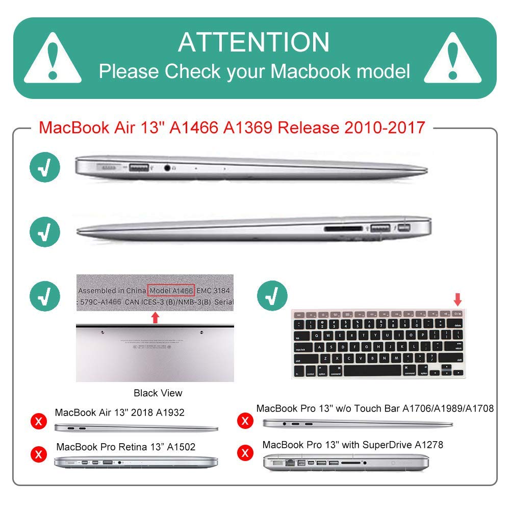 Mektron for MacBook Air 13 Case A1466/A1369 (2010-2017 Release), Snap-on Plastic Hard Shell Cover for MacBook Air 13.3 inch with Keyboard Cover, Mushrooms