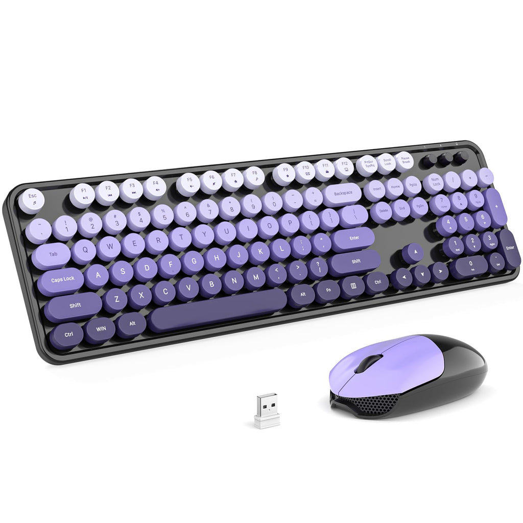 KNOWSQT Wireless Keyboard and Mouse Combo, MilkTea 104 Keys Full-Sized 2.4 GHz Round Keycap Colorful Keyboards, USB Receiver Plug and Play, for Windows, Mac, PC, Laptop, Desktop