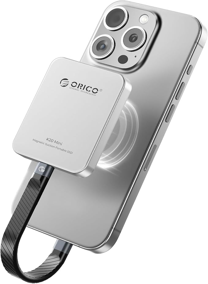 ORICO 512GB Magnetic External SSD, Aluminum Alloy, Up to 2000MB/s, 4K 120Hz ProRes HDR Record and Store, External Solid State Drive, Compatible with iPhone 16 Pro Max, Tablet, Computer - K20MINI