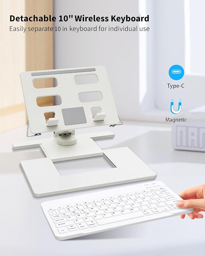 Desk Stand and Bluetooth Keyboard Combo for Samsung Galaxy Z Fold 7/6/5, 4 in 1 Set Include Mouse Pen, Adjustable Foldable Tablet Stand Holder Fits for 4.7"-13" Smartphones Tablet