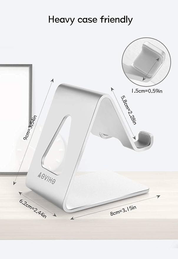 Cell Phone Stand for Desk, Desktop Phone Holder, Aluminum Mobile Phone Stand for iPhone 15 14 13 12 pro Mini 11 X Xr Xs max 8 7 6 6s Plus Samsung Galaxy S21 Ultra All Smart Phones,Silver
