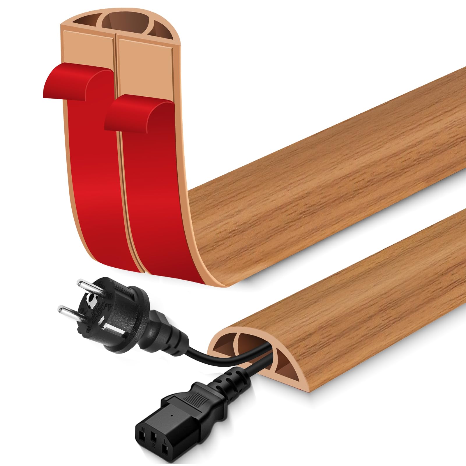 Floor Cord Cover for Wires on Floor Self Adhesive Cord Hider Floor Cable Management Wire Covers for Cords Protector Prevent Cable Trips Cord Cavity W 0.59" x H 0.31", Brown Wood, 3.3Ft