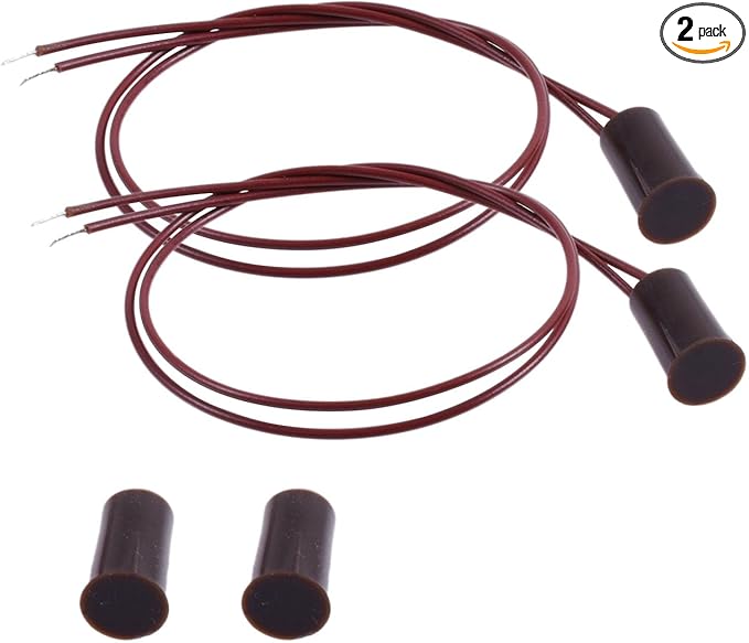 2PCS Recessed Wired Security Window Door Contact Sensor, Normally Closed NC, Door Alarm Magnetic Reed Switch with 2 Wire, ABS Brown, RC-33