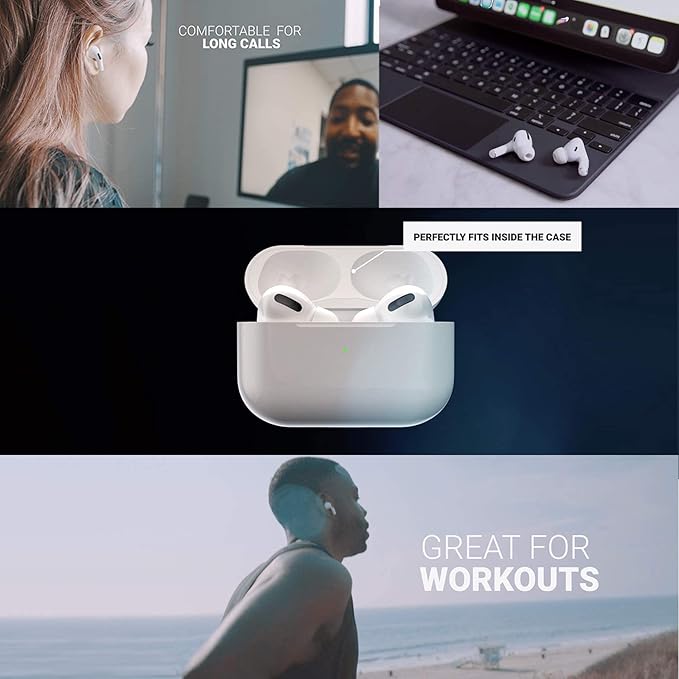 Patented Design Memory Foam Ear Tips for AirPods Pro and AirPods Pro 2 w/Silicone Shield. AirFoams Pro Active 2.0 Lasts 5X Longer. Replacement Tip. As seen on Kickstarter. (S/M/L, White)