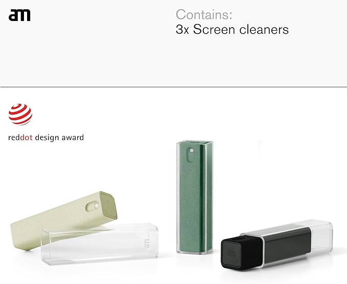 am Screen Cleaner Mist Spray with Microfiber Cloth Around – Alcohol-Free, Streak-Free Screen Cleaning Kit for Smartphones, Tablets, Laptops, Smart TVs & Car Screens, 3 Pack, Green