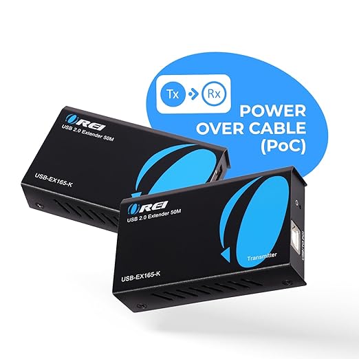 OREI USB Over Cat5e/6 Extender Upto 165 Feet - Extends USB 2.0 Signal Over LAN Ethernet with 2 Ports - Power Over Cable for Long Distance Extension Supports All Operating System (USB-EX165-K)
