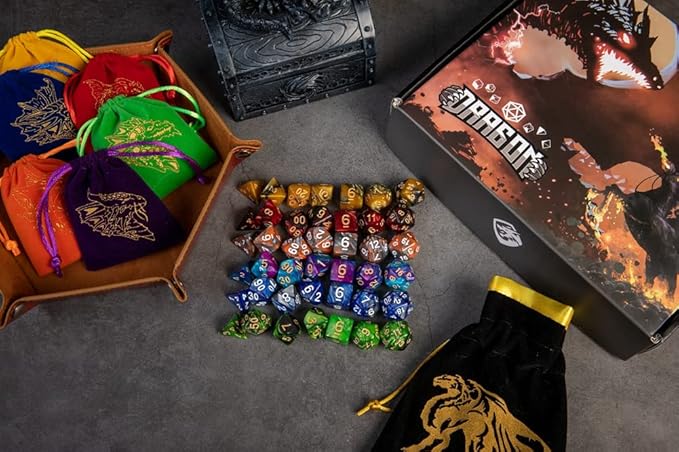 DND Dice Set 42 Pcs Polyhedral Dungeons and Dragons Rolling Dice for D&D RPG MTG Table Games Dice Bulk with Colorful Drawstring Bags and Dice Tray (Double-Color)