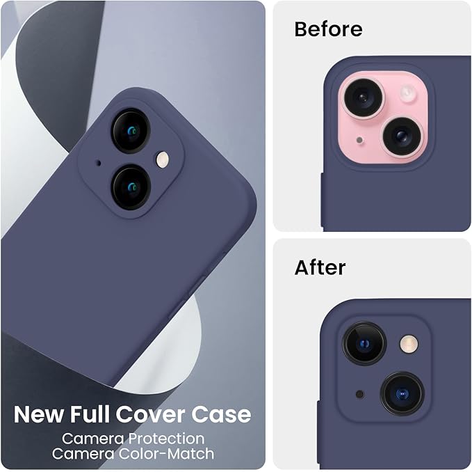 FireNova Designed for iPhone 15 Case, Silicone Upgraded [Camera Protection] Phone Case with [2 Screen Protectors], Soft Anti-Scratch Microfiber Lining Inside, 6.1 inch, Navy Blue