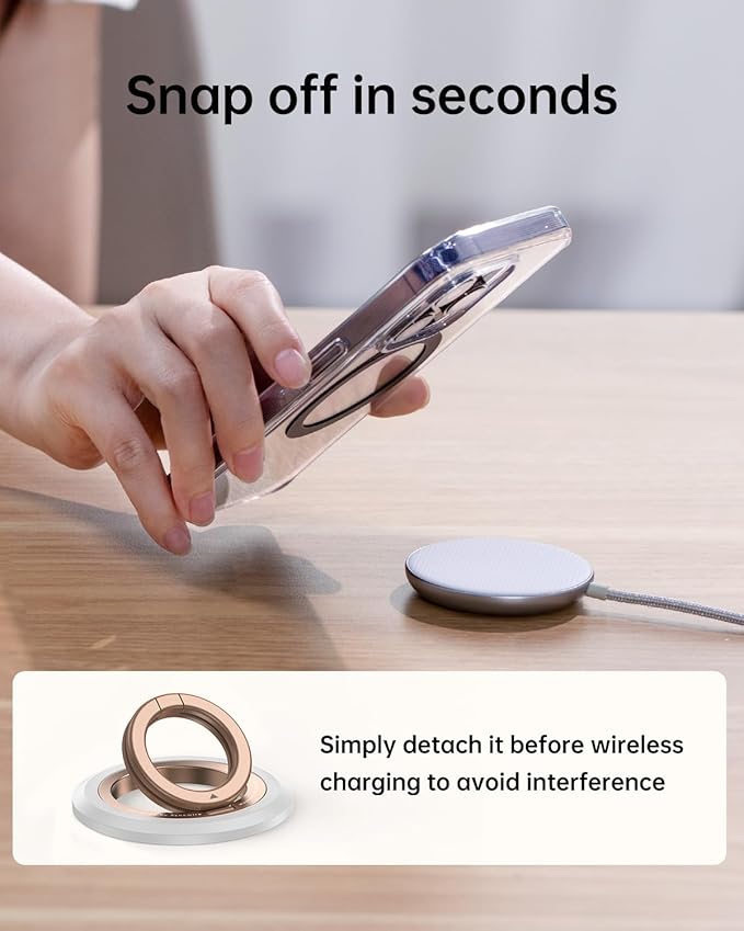 SYNCWIRE Magnetic Phone Ring Holder for MagSafe, 360° Rotation Dual Sided Magnet Grip Cell Phone Ring Stand Finger Kickstand Compatible with iPhone 16 15 14 13 12 Pro Max fits MagSafe - Pearl Gold