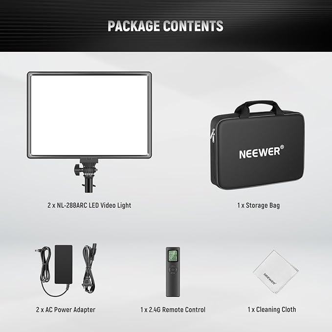 NEEWER NL288 LED Video Light Panel, 45W 4800Lux 3200K-5600K CRI97+ Dimmable Bi Color 18" Soft Studio Photography Key Lighting for Game Streaming Recording, Remote, Cleaning Cloth, Battery Not Included